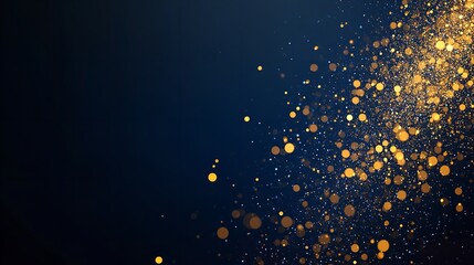 Golden bokeh lights and sparkles on a dark blue background creating a festive atmosphere for events