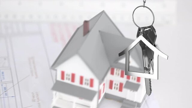 Animation of unk with house key fast falling over house