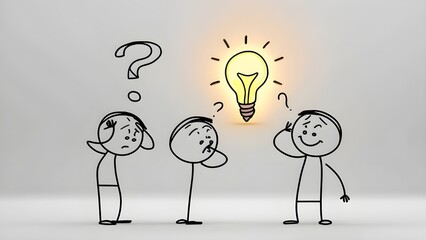 Brainstorming Illustration Finding Ideas with a Glowing Light Bulb and Question Marks