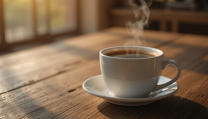 Fototapeta premium cup of coffee on wooden table