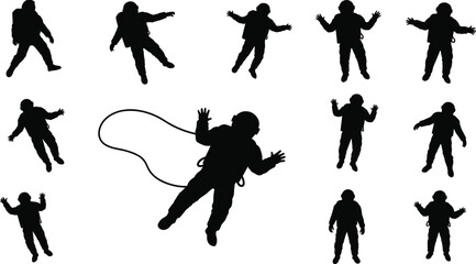 Astronaut silhouette, space explorer vector, astronaut floating illustration, cosmic travel design, astronaut suit artwork, space exploration icon, galaxy adventure 