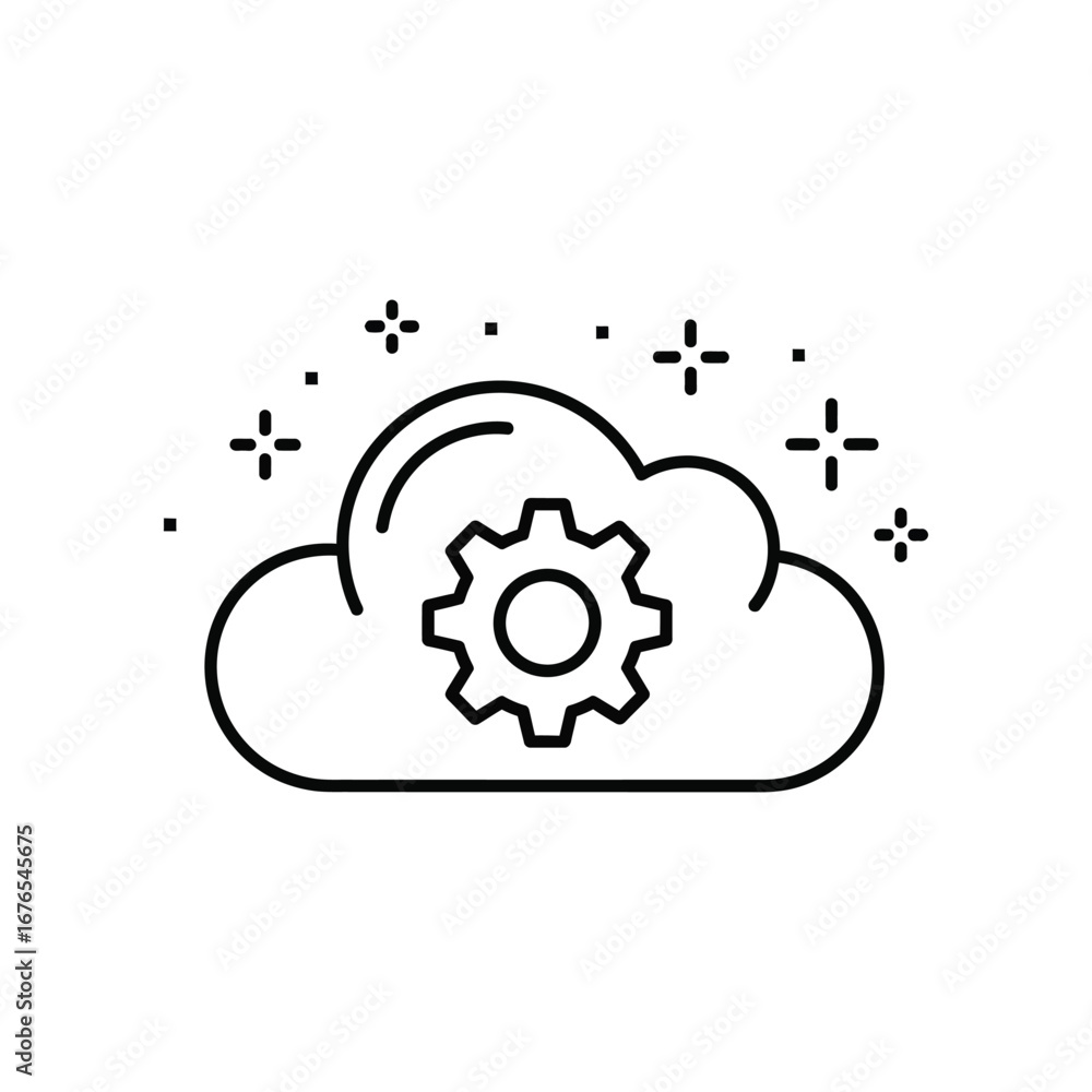 Poster cloud computing icon: an icon represents the concept of cloud computing, with the gear symbol integr