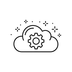 Cloud Computing Icon: An icon represents the concept of cloud computing, with the gear symbol integrated into the cloud symbol, highlighting technology and digital innovation. 