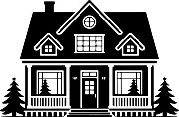 Christmas House Vector Art, American Home