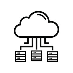 Cloud Data Network: A clean, sleek graphic illustration of cloud computing and a digital data network, perfect for illustrating tech concepts, seamless digital interaction.