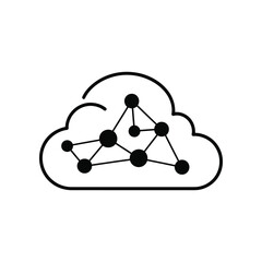 Cloud Computing: A minimalist line art illustration, the iconic cloud shape cradles an interconnected network of points and lines, symbolizing the essence of cloud computing.