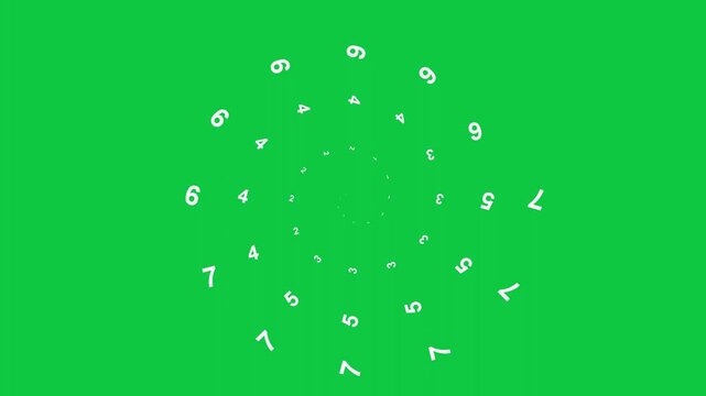 Expanding numbers effect motion graphics on green screen background. 