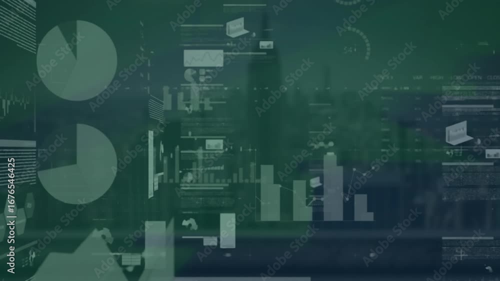 Poster animation of statistics and data processing over world map