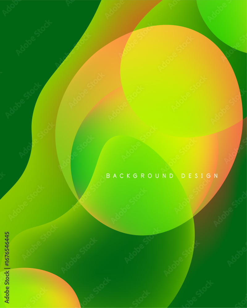 Poster abstract vibrant layers, fluid shapes, green dominates. soft gradients create depth, modern design e