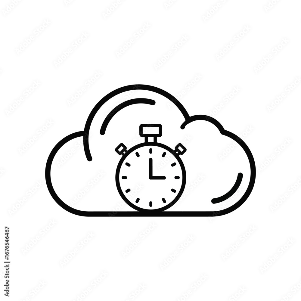 Poster cloud time tracking: a simple, minimalist icon depicts a cloud with a stopwatch, symbolizing the eff