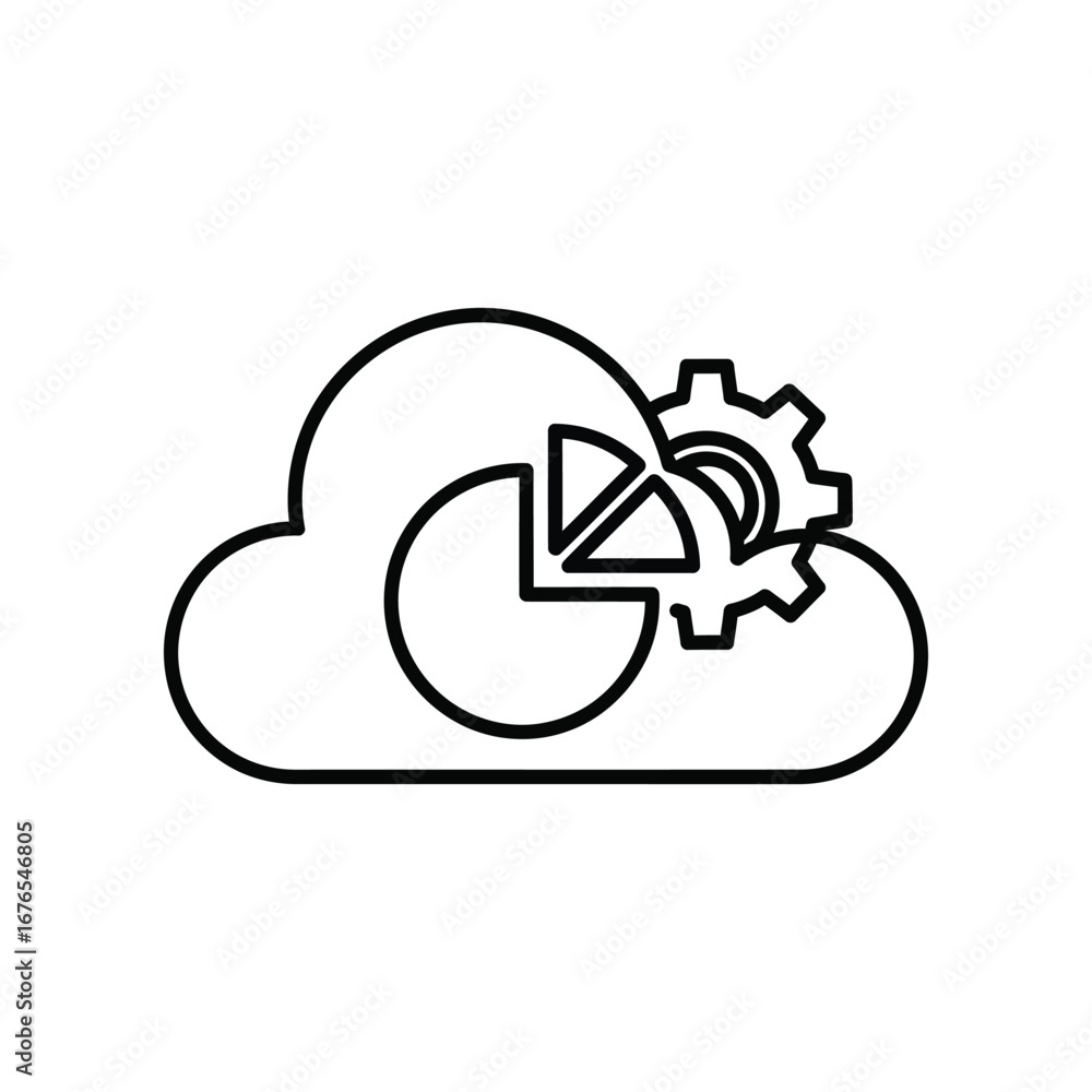 Aufkleber cloud data processing: a clean, vector graphic portrays the essence of cloud computing, with a gear 