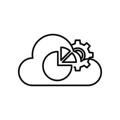 Cloud Data Processing: A clean, vector graphic portrays the essence of cloud computing, with a gear and a pie chart. Illustrating the synergy of processing, analysis, and data storage.