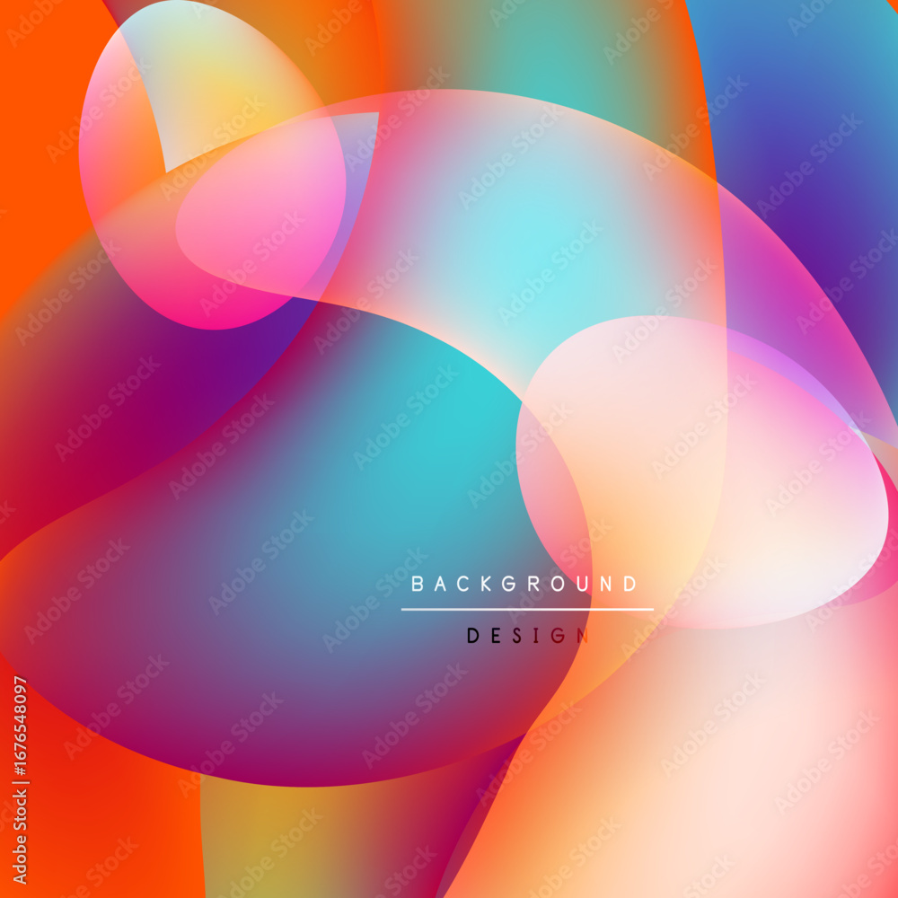 Poster abstract colorful shapes overlap, creating vibrant gradients. smooth transitions between orange, blu