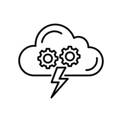 Cloud Computing Illustration: A monochrome illustration of a cloud with gears, and a lightning bolt, symbolizing the concept of cloud computing