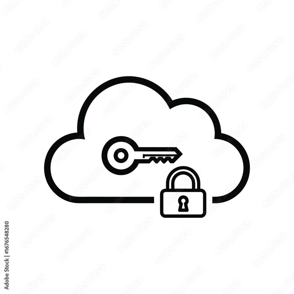 Aufkleber secured cloud data: a simple and elegant illustration representing the secure storage and protection