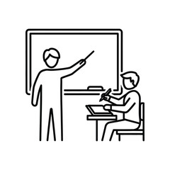 Classroom Instruction: A stylized vector illustration depicts a teacher guiding a student in a classroom, perfect for educational and learning-related content.