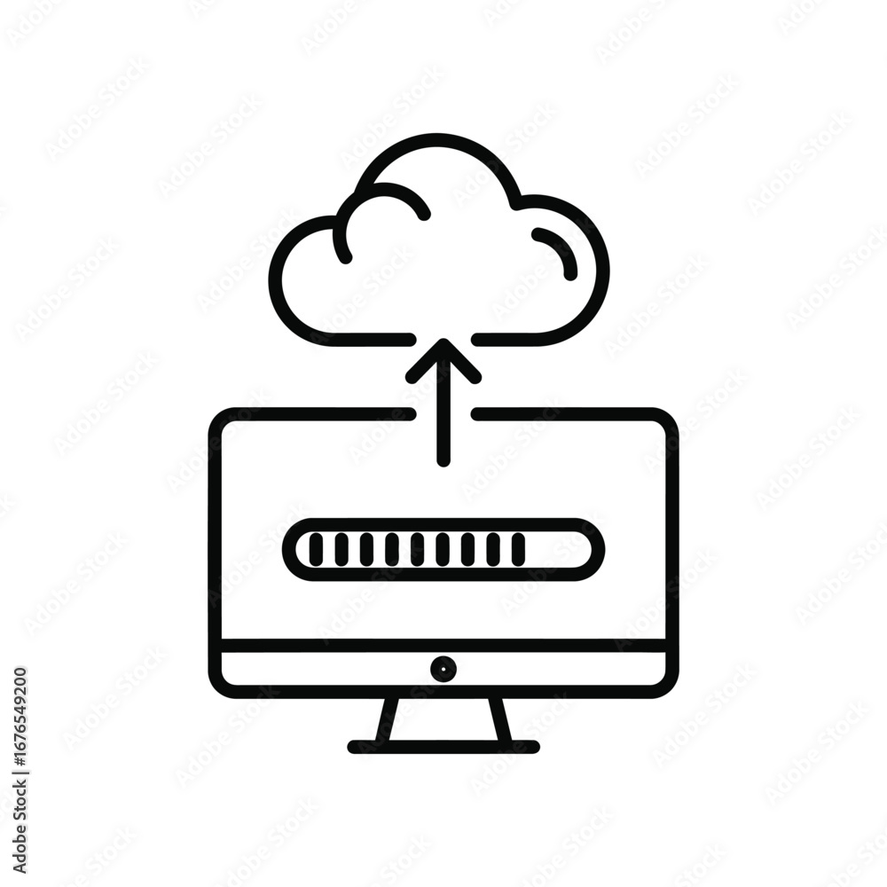 Fototapete cloud upload and downloading: a minimalist icon depicts data uploading to the cloud, using arrow, sy