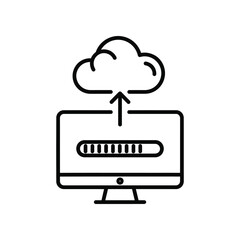 Cloud Upload and Downloading: A minimalist icon depicts data uploading to the cloud, using arrow, symbolising secure digital file transfer, cloud computing, data storage, and online technology.