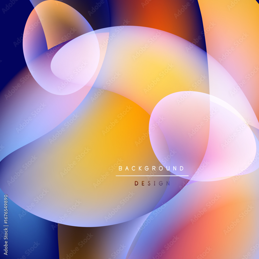 Poster Abstract fluid shapes blend, creating vibrant colorful background. Soft gradients, smooth transitions define modern design aesthetic.