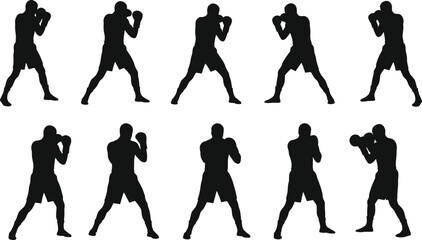 Boxer silhouette, boxing training, fighter stance, combat sport, martial arts, athlete workout, shadow boxing, punching pose, boxing practice, sports fitness