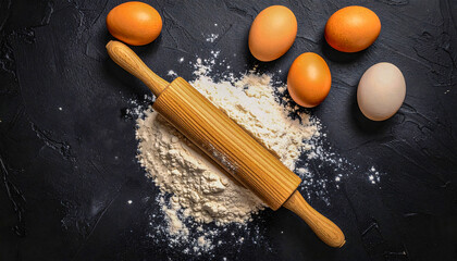 Baking Essentials: Flour, Eggs, and Rolling Pin