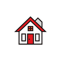 Simple house with red roof and door illustration on transparent background