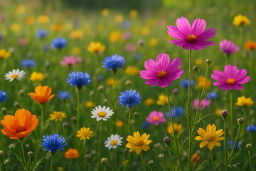 Fototapeta premium Colorful Wildflowers Blooming in Meadow