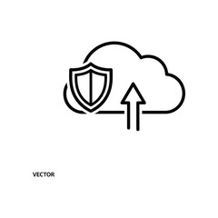 Cloud Security: An illustrated depiction of a cloud, shield, and arrow, symbolizing digital safety in data storage.