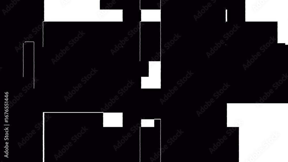 Poster geometric shapes scrolling on screen animation with distortion and glitch effects