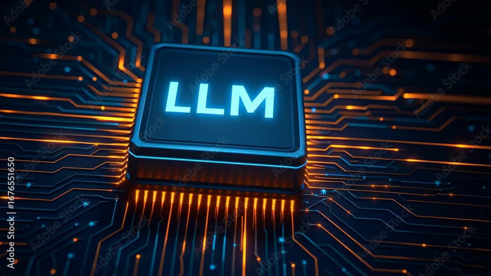 Aufkleber llm, ai large language model. futuristic microchip llm circuit glow neon technology artificial intel