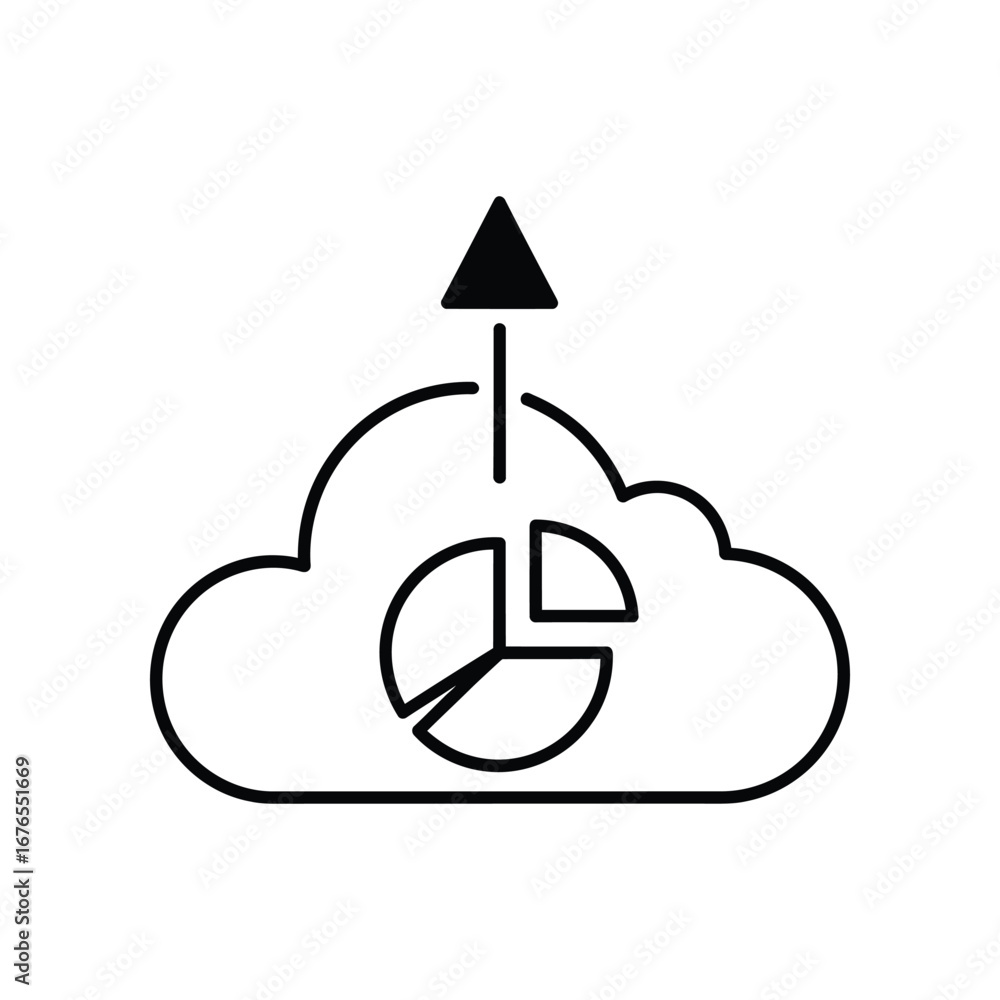 Fototapete cloud data analytics: a minimalist illustration of a cloud, incorporating a pie chart with an upward