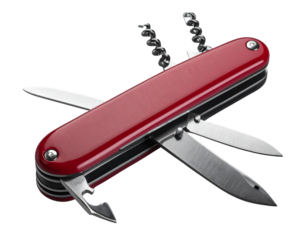  Front View of Multi-Tool Pocket Knife with All Implements Open, isolated on transparent background