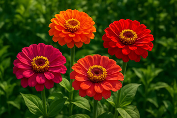 Orange and Red Zinnia Flowers in Garden
