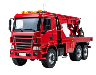  Red Toy Tow Truck Front View with Hook Extended, isolated on white background