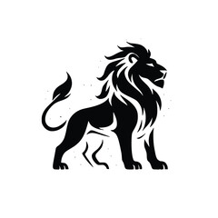 Fototapeta premium Majestic lion with a flowing mane, standing tall in a powerful pose.