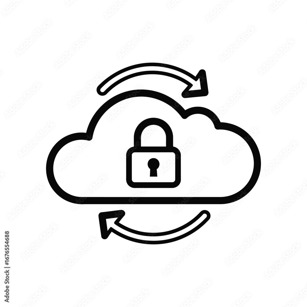Poster secured cloud data: a sleek, minimalist illustration depicts a secure cloud storage system with an u