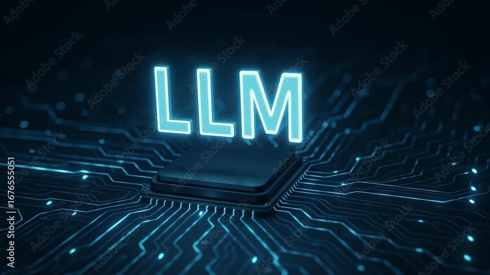 Aufkleber llm, ai large language model. neon llm sign glowing letters ai concept machine learning digital circ