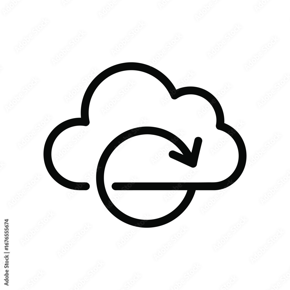 Fototapete cloud computing icon : depicting a simplistic line art of cloud with a circular arrow, this icon per