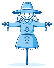 Cartoon Scarecrow with a Hat and Arms Outstretched in Field for Halloween Harvest