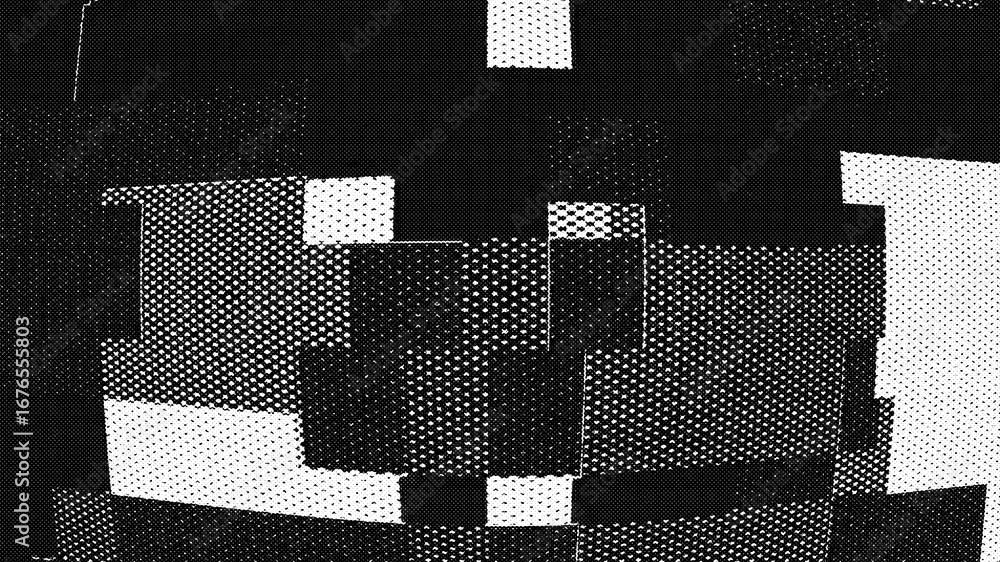 Poster textured geometric shapes scrolling on screen animation with distortion and glitch effects