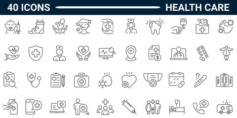 Health care line editable icon set. Vector illustration in modern thin line style of medical icons. Editable stroke.