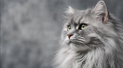 Close Up Portrait of a Fluffy Grey Cat with Green Eyes