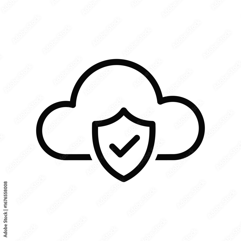 Poster cloud shield icon: a modern graphic icon representing cloud computing security, featuring a cloud wi