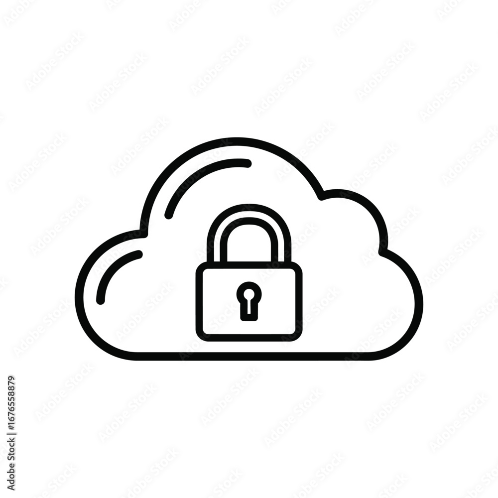 Aufkleber secure cloud: an illustrative image of a cloud, featuring a prominent padlock symbol, represents dig
