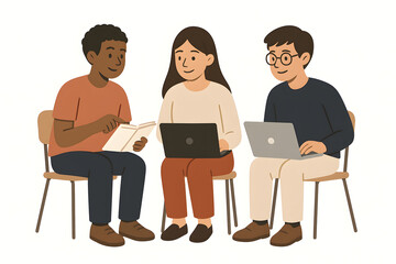 Team collaboration meeting with laptops and books for brainstorming and innovative solutions with young professionals