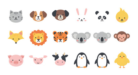 Fototapeta premium Cute Animal Face Icon sticker (귀여운 동물 얼굴 아이콘 스티커)