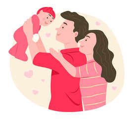 Father Holding Baby Son Up in the Air and Mother Teases Him for Family and Love Concept Illustration Clip Art