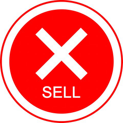 Fototapeta premium Conceptual graphic of a red circular prohibition sign with a white cross over the word sell, symbolizing a boycott or do not sell order