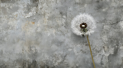 A dandelion against a weathered concrete backdrop