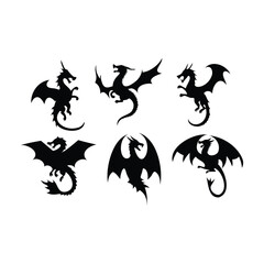 Set of Black Dragon Silhouettes